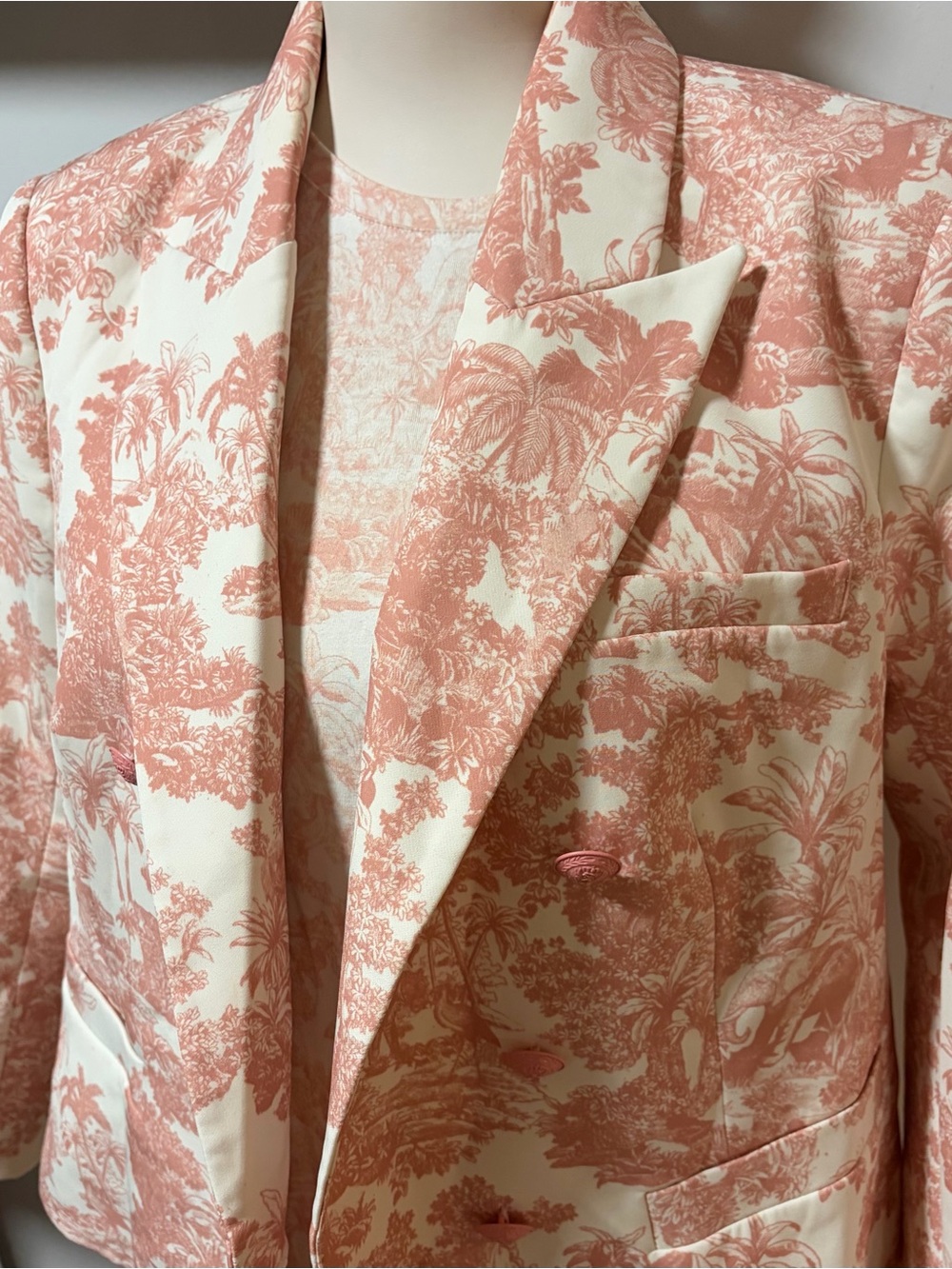 L'AGENCE Cream and Terracotta Toile Blazer